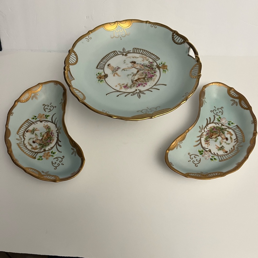 3 Pieces Ardalt Japan Lenwile Bone China Hand Painted Crescent Shape Trinket